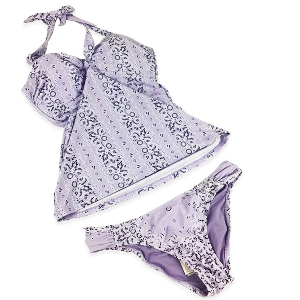 Jessica Simpson Lavender Purple Bandana Halter Top Tankini Small - Picture 3 of 10